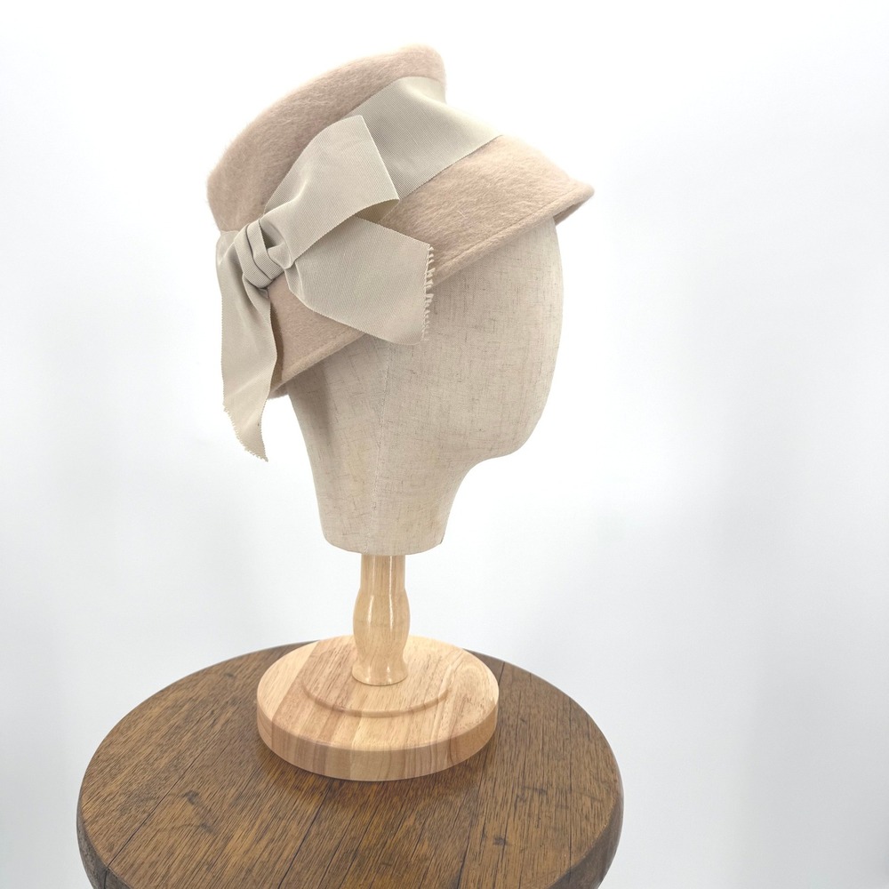 Vintage Henry Pollack New York Melosoie Bow Felted Wool Cloche Bucket Hat